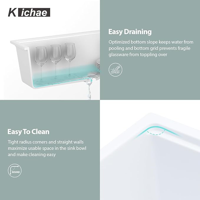 Kichae 30 Granite Composite Kitchen Sink White - 30" x 19" Granite Composite Kitchen Sink Undermount Workstation Under Counter Quartz Single Bowl Sink Basin