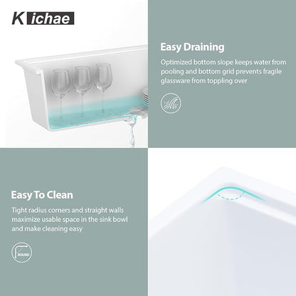 Kichae 30 Granite Composite Kitchen Sink White - 30" x 19" Granite Composite Kitchen Sink Undermount Workstation Under Counter Quartz Single Bowl Sink Basin