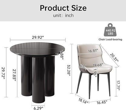 Miuuod 29.92 Black Round Dining Table with 2 Chairs, Coffee Table Set for 1-4 People, Leisure Side Table for Balcony,Center Sofa Table for Lunch Time,Small Desk