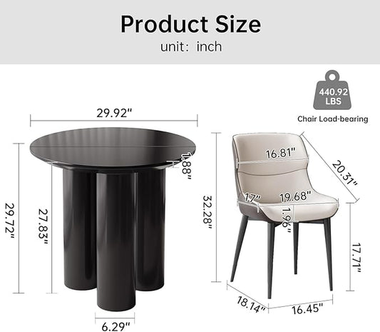 Miuuod 29.92 Black Round Dining Table with 2 Chairs, Coffee Table Set for 1-4 People, Leisure Side Table for Balcony,Center Sofa Table for Lunch Time,Small Desk