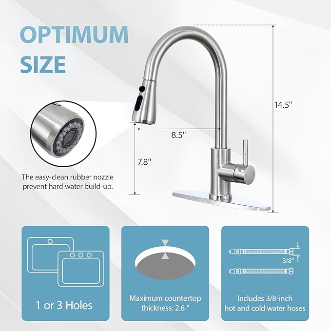 VCCUCINE Kitchen Faucet with Pull Down Sprayer, Brushed Nickel Faucet for Kitchen Sink, Small High Arc RV Stainless Steel Single Handle Pull Out Kitchen Sink Faucet