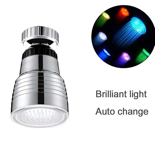 SNOMYRS 7-Color Change Automatically LED Water Faucet Light Circular 360 Degree Rotatable Color Changing Tap Sink for Kitchen and Bathroom (7 Color-1PC-Circular)