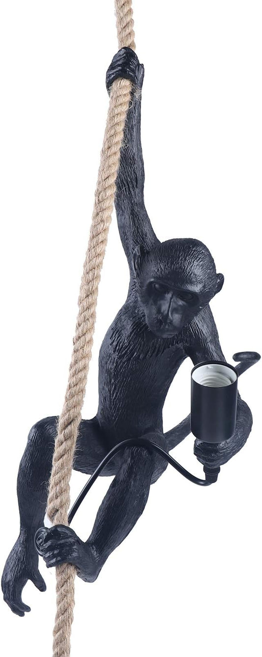 Vintage Monkey Pendant Light Retro Resin Hemp Rope Monkey Lamp 13.7 x 78.7 Inch Hanging Light Fixture E26 Chandelier Ceiling Pendant Lamp for Dining Living Room Bar Cafe (Black - Pendant Light)