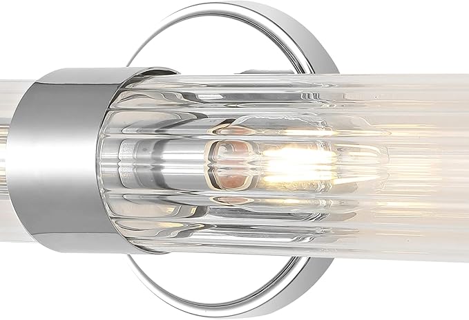JONATHAN Y 23" Chrome Modern Mid-Century LED Vanity Light Sconce for Bathroom, Hallway, Bedroom Wall Mounted Fixture with Striped Clear Glass Shade, LED Bulb Included (JYL3538A)