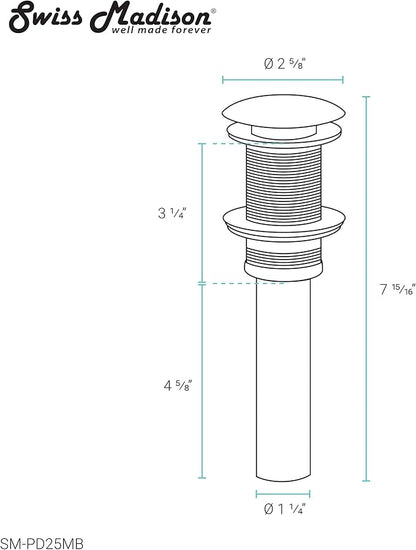 Residential Non-Overflow Pop Up Sink Drain 1.75" in Matte Black