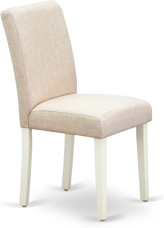 East West Furniture ABP2T02 Abbott Parson Dining Room Chairs - Light Beige Linen Fabric Upholstered Chairs, Set of 2, Linen White