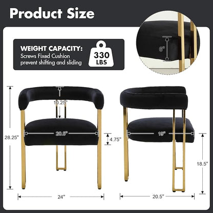 Hyfirm Set of 6 Black and Gold Modern Dining Chairs, Velvet Upholstered Barrel Armchairs with Metal Legs for Kitchen Island, Mid Century Accent Chairs for Dining Room Living Room, Open-Back