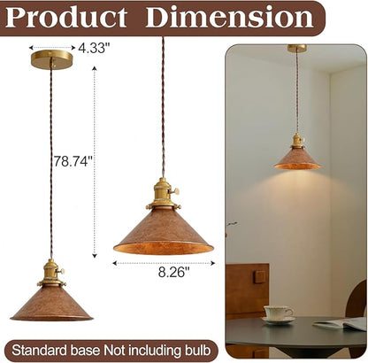 Hanging Pendant Light Rusted Copper Lampshade with Adjustable 6.5Ft Cord Pendant Ceiling Lights Retro Antique Hanging Light for Kitchen Island Living Room and Dining Room