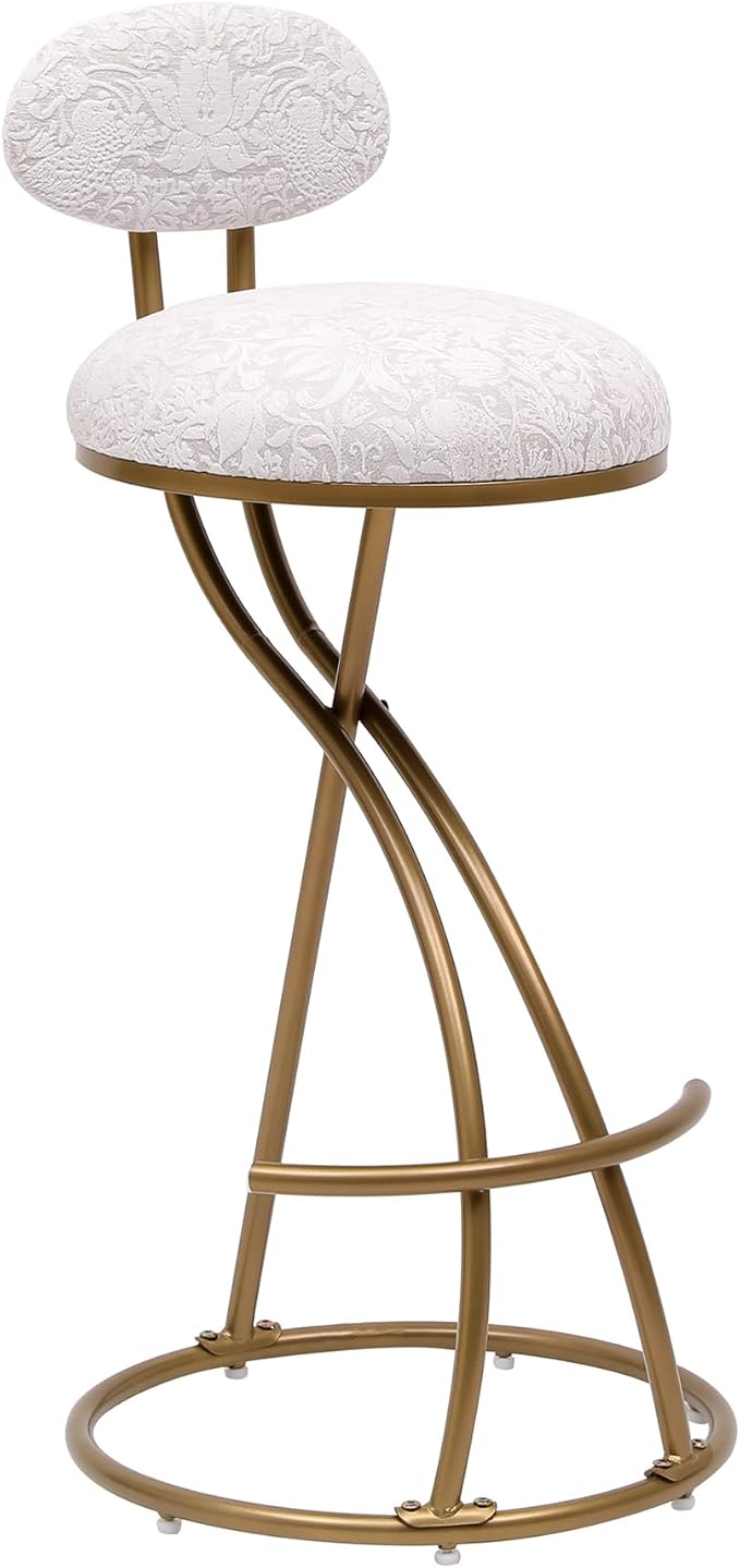 Bar Stools Set of 2 S Shaped Gold Bar stools with Backrest Floral Print Upholstered Dining Chairs Counter Height Stool for Kitchen Island (Gold White Print)