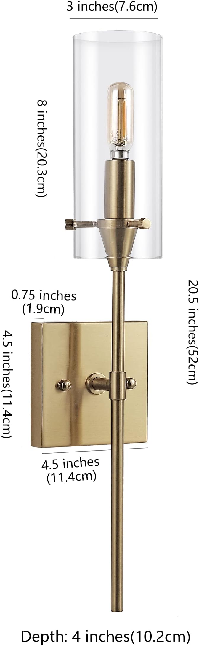 JONATHAN Y 20.5" Brass Gold/Clear 1-Light Modern Farmhouse LED Vanity Light Sconce, Clear Glass Cylinder Shade, Wall Lamp for Bathroom Mirror Hallway Entryway, LED Bulb Included (JYL7805C)