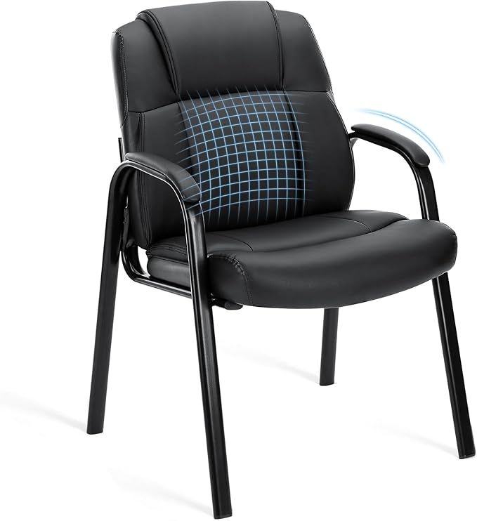 OLIXIS Waiting Room Chair, Leather Office Desk Reception Guest Stationary Side Chairs with Padded Arms for Home Conference Lobby Area Meeting Church Medical Clinic Elderly Student