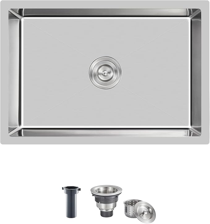 26 inch Bar Sink, KINKIB 26 x 18 x 9 inch Undermount Bar or Prep Kitchen Sink, Handmade Single Bowl T-304 Stainless Steel Small Kitchen Sink with Strainer