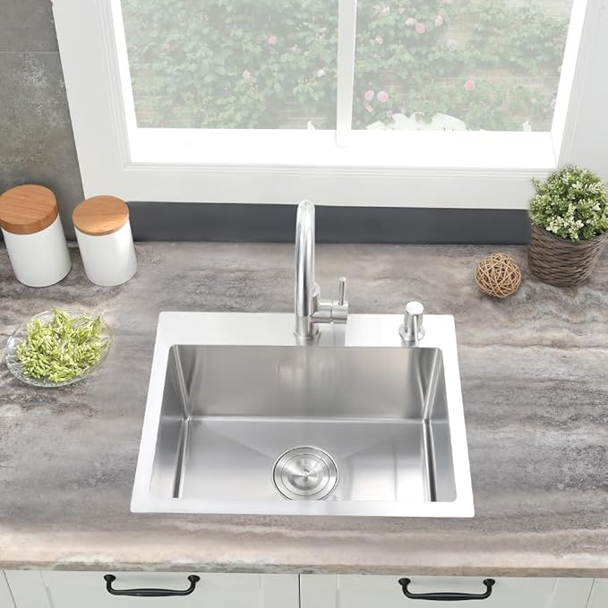 20" x 16" Kitchen Sink Drop In-Jshozzy Drop In Small Sink For Kitchen Stainless Sink Single Bowl Topmount Deep Sink Stainless Steel