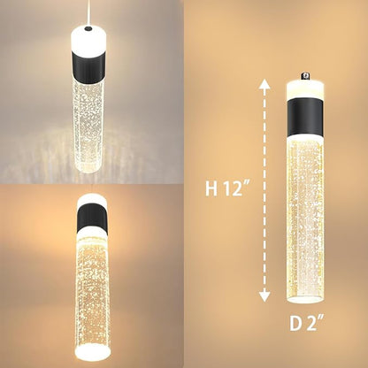 Dimmable 4-Light Pendant Lights Kitchen Island Modern LED Crystal Ceiling Light for Dinning Room Living Room 32W Black