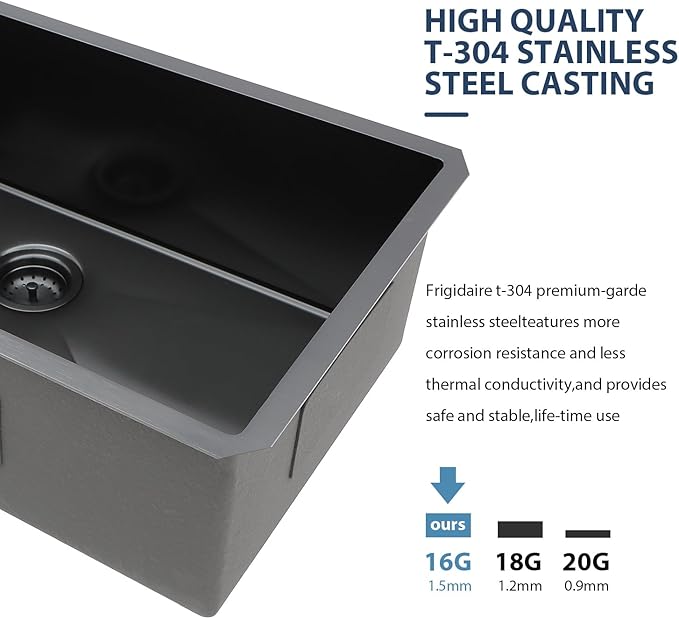 Lordear 33 Inch Black Stainless Steel Sink Undermount Kitchen Sink T304 16 Gauge 33x19 Inch Single Bowl Sink Handmade, Gunmetal Black 33x19x10 Inch, Handmade