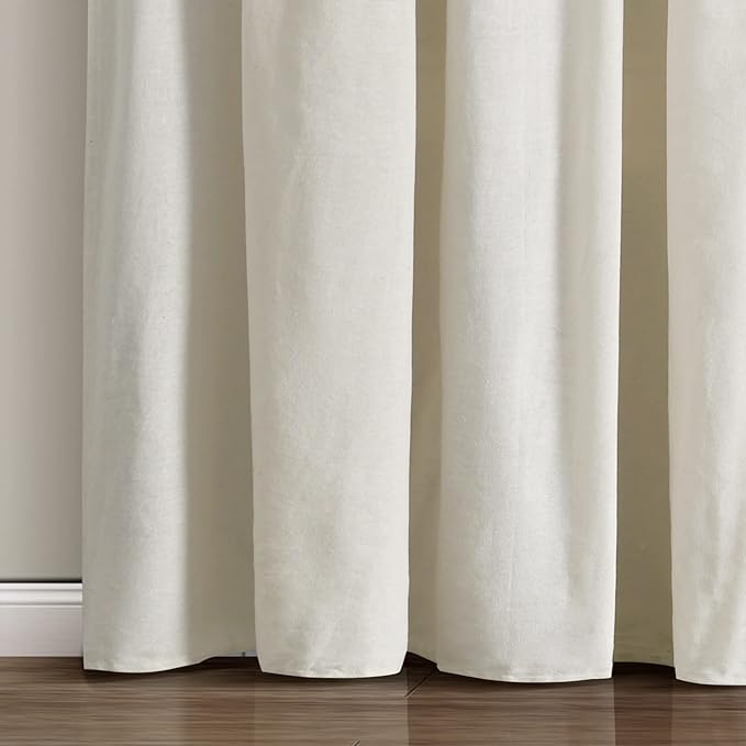 Lush Decor Linen Button Window Curtain Panel, Single, 100" W x 84" L, Off-white - Country Curtains - Rustic Decor - Color Block Modern Farmhouse Curtains For Living Room, Bedroom & Dining Room