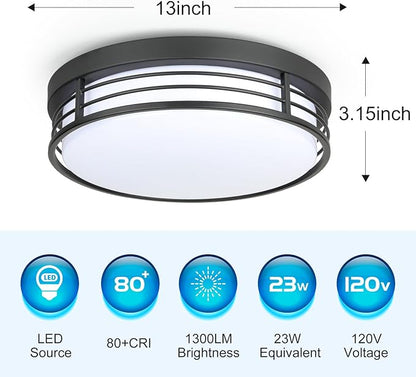 WISBEAM 13 Inch LED Ceiling Lighting Fixture, 23W Black Flush Mount Ceiling Light with 5CCT(2700K/3000K/3500K/4000K/5000K), Dimmable LED Light Ceiling Mount for Kitchen Bathroom Hallway, 2 Packs