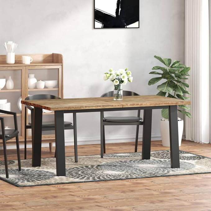 67x35 Industrial Brown Dining Table Solid Acacia Wood Top Steel Frame Rectangular Kitchen Dining Room Furniture Seats 6 for Family Gatherings Modern Home Office