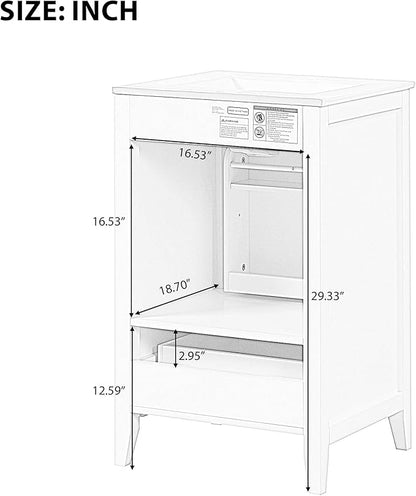 20" Bathroom Vanity with Ceramic Sink Top Set, Multi-Functional Storage Cabinet with Rack Organizer and Drawer, Soft-Closing Door, Solid Wood Frame, White