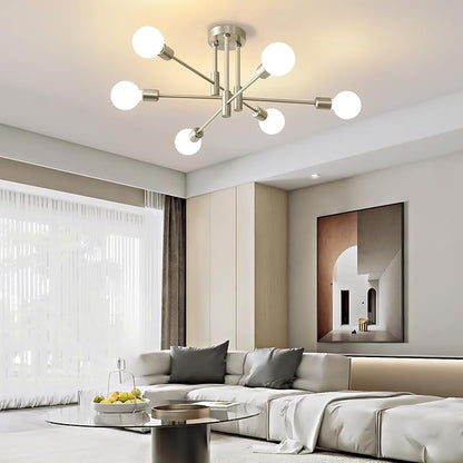 Biewalk Modern Chandelier Ceiling Light Fixture, 6-Light Sputnik Dining Chandeliers 31.18" Gold and Black Chandelier Over Table, Mid Century Lights Fixture for Dining Room Living Room Kitchen Island