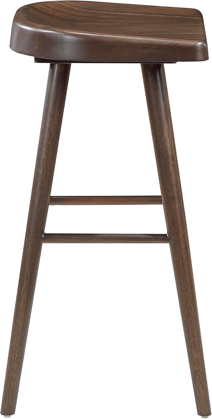 Lexicon Bar Height Stools Set of 2, Sturdy Acacia Wood Frame Saddle Seat Bar Chairs, Rustic Backless Kitchen Island Seating for Dining Room, Breakfast Nook, Brown