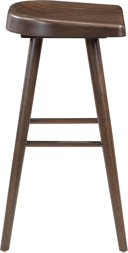 Lexicon Bar Height Stools Set of 2, Sturdy Acacia Wood Frame Saddle Seat Bar Chairs, Rustic Backless Kitchen Island Seating for Dining Room, Breakfast Nook, Brown