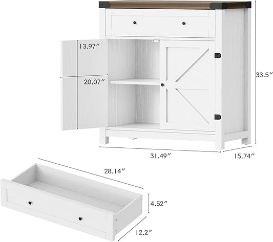 Flamaker Sideboard Buffet Cabinet with Storage, Farmhouse Coffee Bar Cabinet with 1 Drawer and 2 Barn Doors, Barn Door Console Table, Storage Cabinet for Kitchen, Dining Room, Entryway (White)