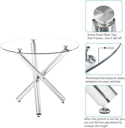 Round Glass Dining Table 35.4'' Inch Modern Round Kitchen Table with Metal Legs Durable Stylish Dinner Table for Dining Room Kitchen