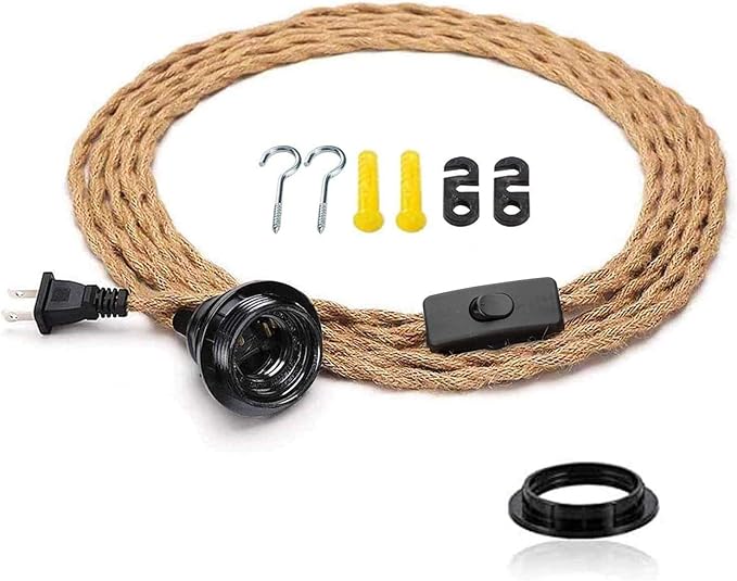 15FT Pendant Light Cord Kit with On/Off Switch, Swag lights with plug in cord, Industrial Pendant Lighting E26 Socket for Extension Hanging Lantern Cable Fixture for Faemhouse Lamp Cable, Retro DIY