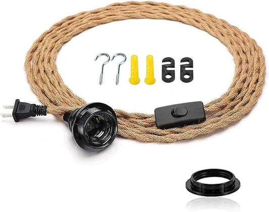 15FT Pendant Light Cord Kit with On/Off Switch, Swag lights with plug in cord, Industrial Pendant Lighting E26 Socket for Extension Hanging Lantern Cable Fixture for Faemhouse Lamp Cable, Retro DIY