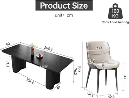 Miuuod 79" Extra Large Kitchen & Dining Table Set,Dining Room Table Set for Big Family, 1 Console Desk with 6 Chairs,Centre Table with Upholstered PU Chairs,Home Furniture Rectangular Modern, Black