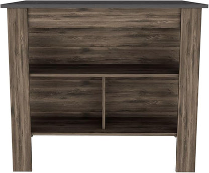 Modern Dining Table Kitchen Island Table 35in H Four Legs Three Open Shelves Sturdy Stable Easy Clean Adjustable Expandable Luxury Counter Console Living Room Decor