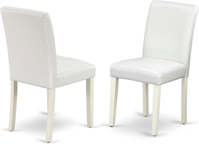 East West Furniture ABP2T64 Abbott Classic Parson Dining Chairs - White Faux Leather Upholstered Chairs, Set of 2, Linen White