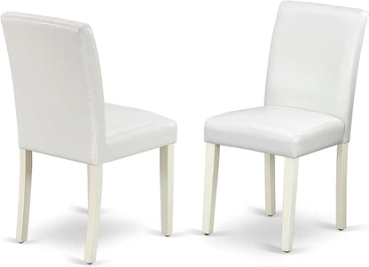 East West Furniture ABP2T64 Abbott Classic Parson Dining Chairs - White Faux Leather Upholstered Chairs, Set of 2, Linen White