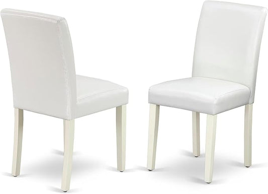 East West Furniture ABP2T64 Abbott Classic Parson Dining Chairs - White Faux Leather Upholstered Chairs, Set of 2, Linen White