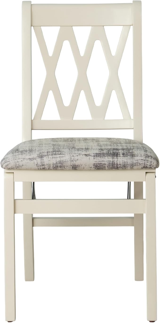 East West Furniture - PNC-LWH-30– Plano Folding Kitchen Chairs with PU Leather Seat, Ready to Use, 3-X Back Design, Set of 2, Linen White Wood Finish