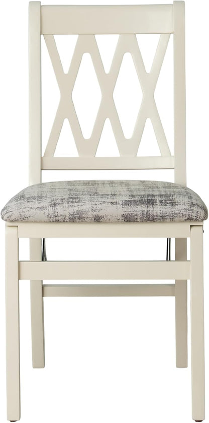 East West Furniture - PNC-LWH-30– Plano Folding Kitchen Chairs with PU Leather Seat, Ready to Use, 3-X Back Design, Set of 2, Linen White Wood Finish