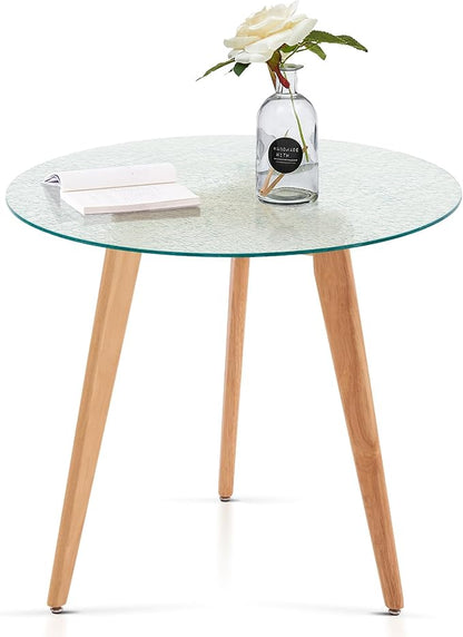 ivinta Round Glass Dining Table for 2-4 People, 31.5" Modern Kitchen Table with Wood Legs for Dining Room Living Room Small Spaces, RD80 (Natural)