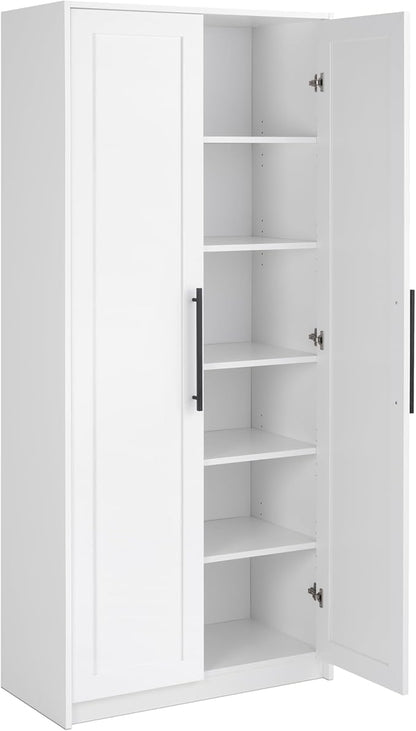 Prepac Elite Premium Home Storage Cabinet with Doors and Shelves, White Storage Cabinet with 5 Shelves for Kitchen, Bathroom 16" D x 32" W x 72" H