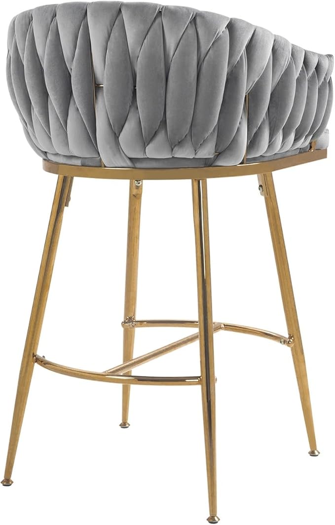 26'' Counter Height bar stools Set of 2 Kitchen Island Counter bar Stool with Hand- Wave Back, Golden Chromed Base and footrest,for Living Room
