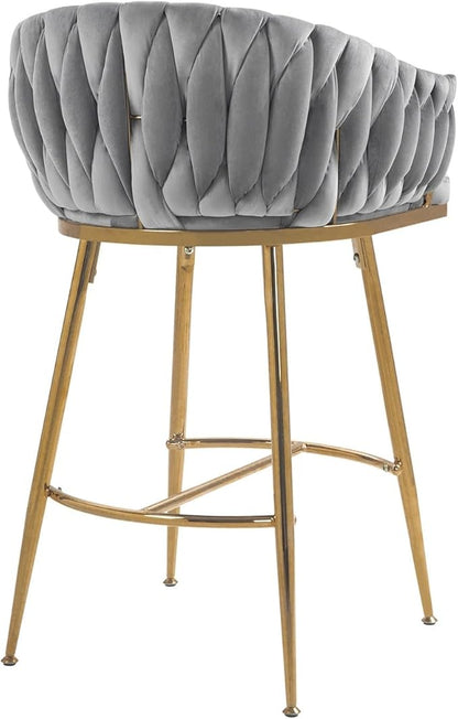 26'' Counter Height bar stools Set of 2 Kitchen Island Counter bar Stool with Hand- Wave Back, Golden Chromed Base and footrest,for Living Room