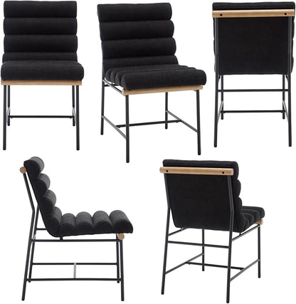 Modern Upholstered Dining Chairs Set of 6, Black Linen Dining Room Chairs with Tufted Back & Cushion, Comfy Armless Kitchen Chairs with Black Metal Legs for Dinner Living Room