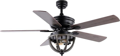 JONATHAN Y 52" Black 2-Light Iron LED Ceiling Fan with Remote, 5 Reversible Ashwood/Coffee Brown Blades, Farmhouse Industrial Metal Dome Shade, ETL Listed, LED Bulbs Included JYL9613A