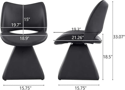 360° Swivel Dining Chair with Curved High Backrest, Comfy Faux Leather Kitchen Chair with Solid Wood Frame, Upholstered Seat for Kitchen Island Desk Living Room(Black)