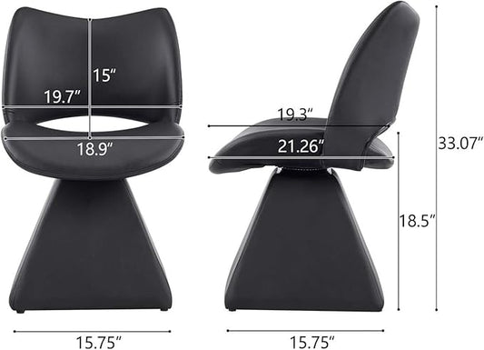 360° Swivel Dining Chair with Curved High Backrest, Comfy Faux Leather Kitchen Chair with Solid Wood Frame, Upholstered Seat for Kitchen Island Desk Living Room(Black)