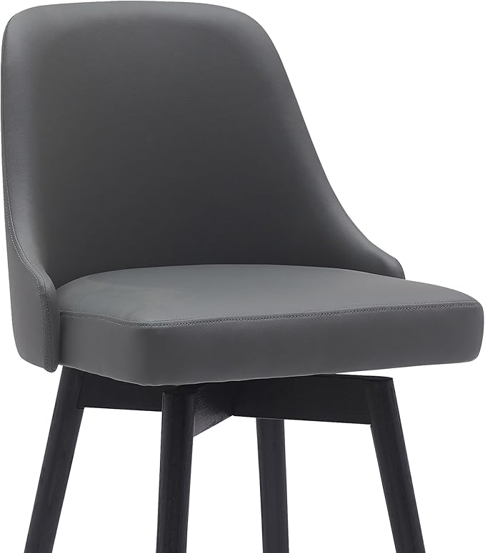 Armen Living Sicily Modern Farmhouse 30" Seat Height Swivel Black Wood Bar Stool for Kitchen Island Counter in Gray Faux Leather