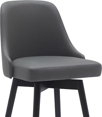 Armen Living Sicily Modern Farmhouse 30" Seat Height Swivel Black Wood Bar Stool for Kitchen Island Counter in Gray Faux Leather