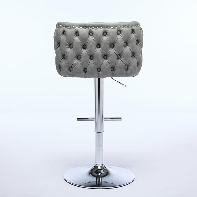 Furniture,Swivel Adjusatble Seat Height with Chrome Base, Modern PU Upholstered Bar Stools with The Whole Back Tufted, for Home Pub and Kitchen Island,Gray, Set of 2