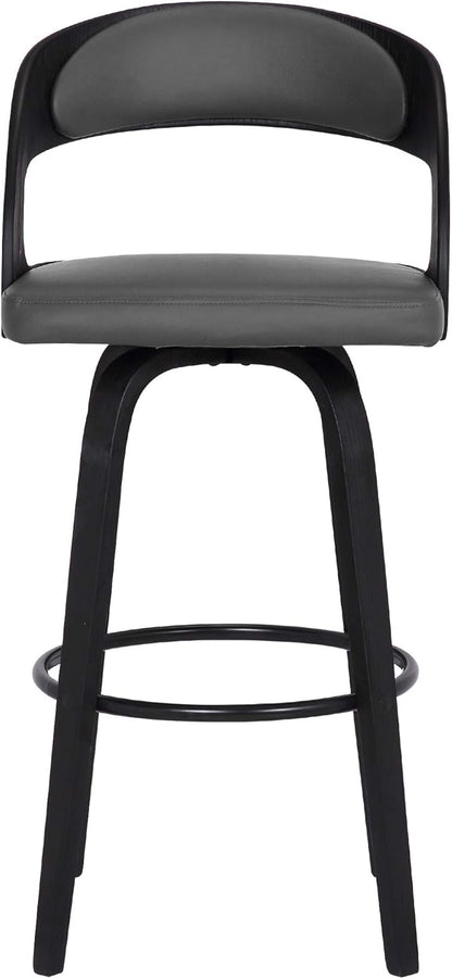 Armen Living Shelly 30" Bar Height Swivel Gray Faux Leather and Black Wood Bar Stool - Set of 3