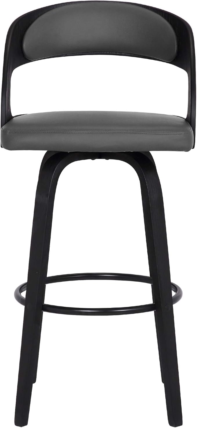 Armen Living Shelly 26" Counter Height Swivel Gray Faux Leather and Black Wood Bar Stool - Set of 3